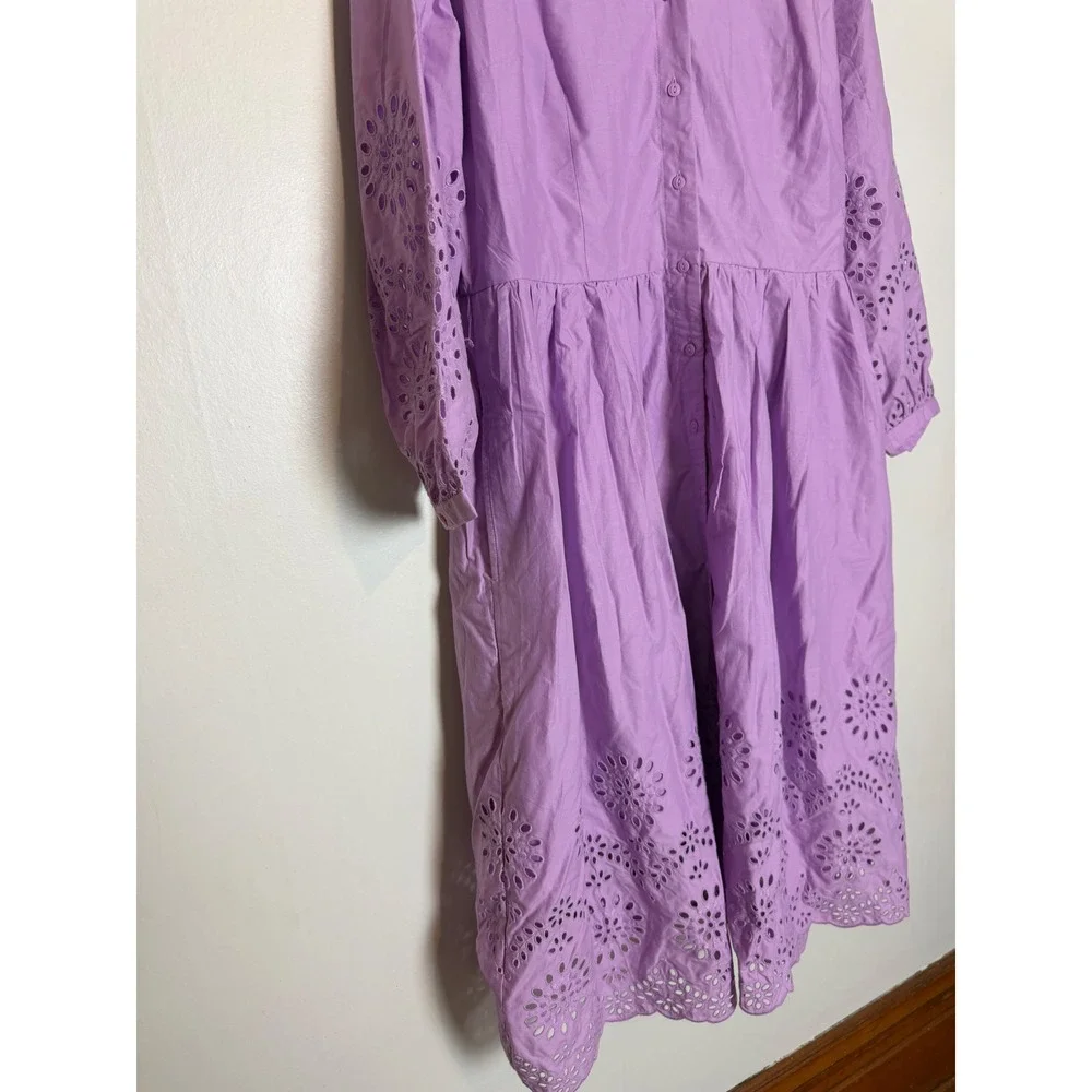 Talbots Purple Cotton Eyelet Midi Shirtdress Lavender boho quiet luxury 14 - Picture 9 of 12